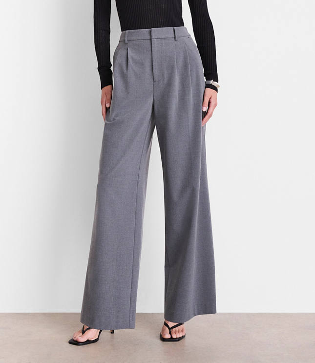 Curvy LOFT Versa Seasonless Stretch Double Pleat Wide Leg Pants in Heather
