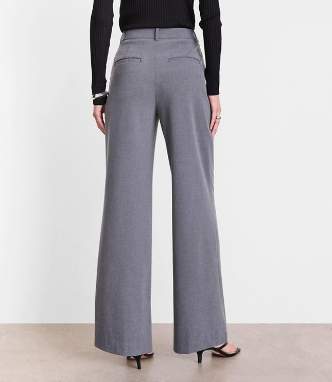 Curvy LOFT Versa Seasonless Stretch Double Pleat Wide Leg Pants in Heather