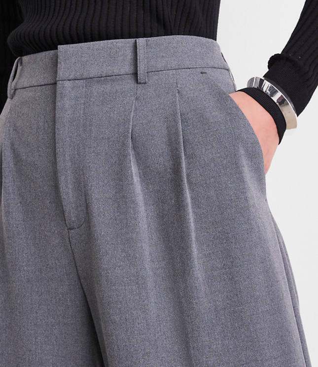 Curvy LOFT Versa Seasonless Stretch Double Pleat Wide Leg Pants Heather