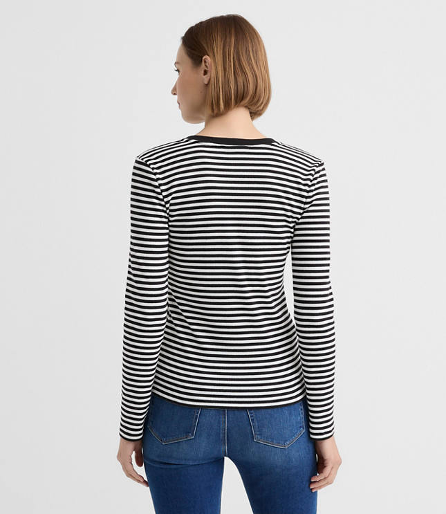Stripe Metallic Button Henley Top