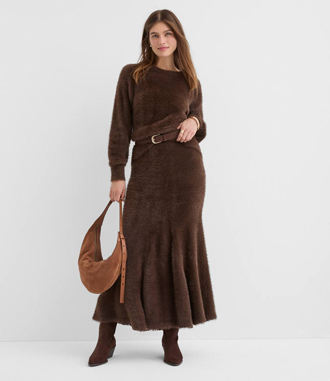 Fuzzy Godet Maxi Skirt