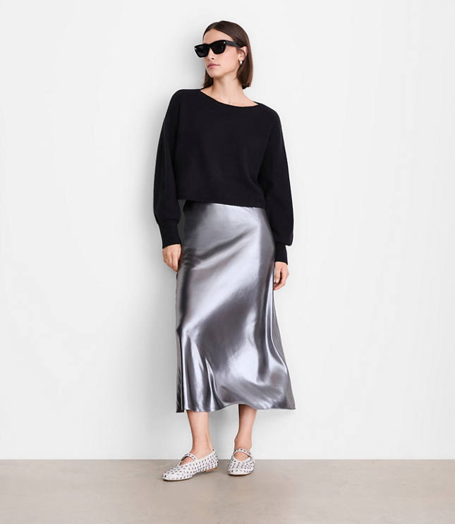 LOFT Versa Shimmer Bias Midi Skirt