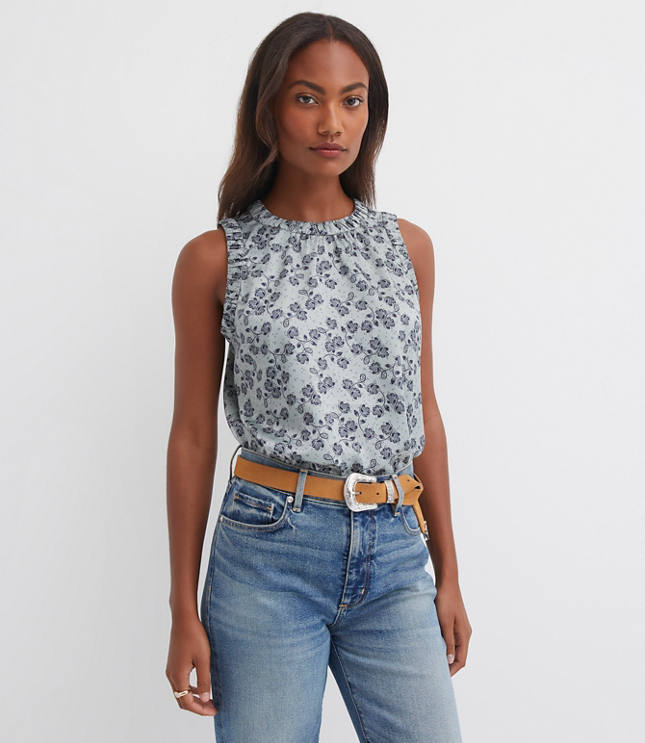 Petite Floral Ruched Trim Shell