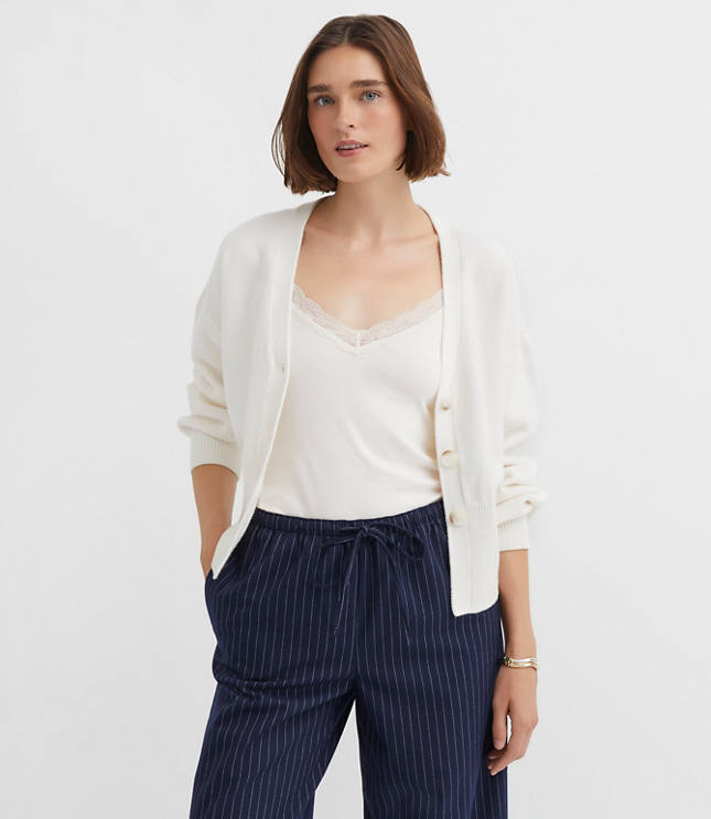 Petite Ribtrim Blouson V-Neck Cardigan