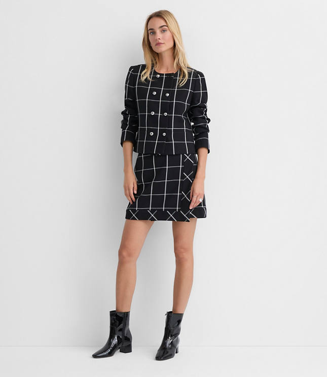 Petite Windowpane Wrap Mini Skirt
