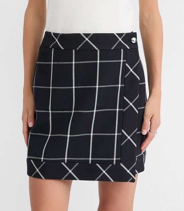 Petite Windowpane Wrap Mini Skirt