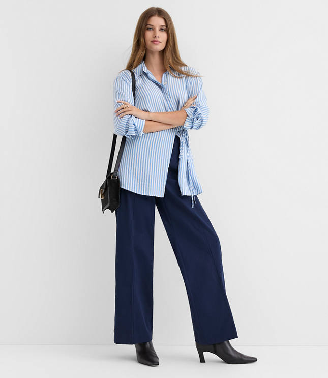 Striped Asymmetrical Side Tie Tunic Shirt