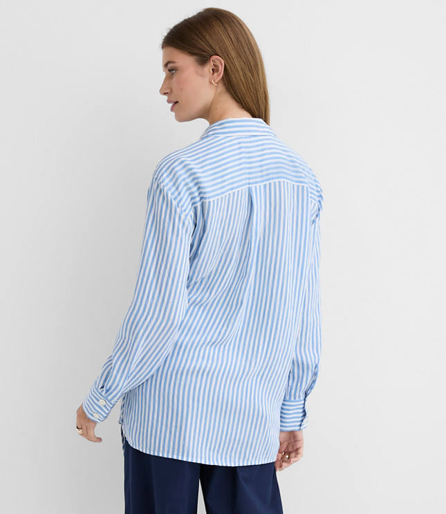 Striped Asymmetrical Side Tie Tunic Shirt