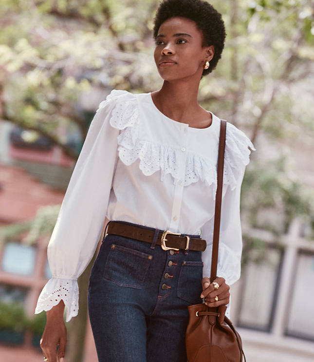 Petite Broderie Ruffle Blouse