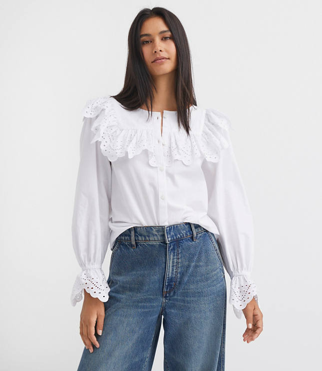 Petite Broderie Ruffle Blouse