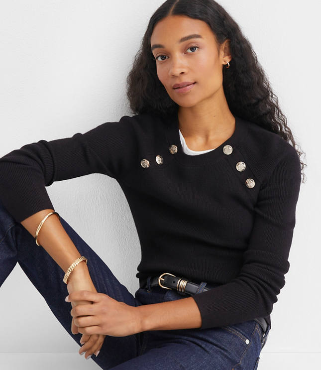 Button Ribbed Raglan Sweater