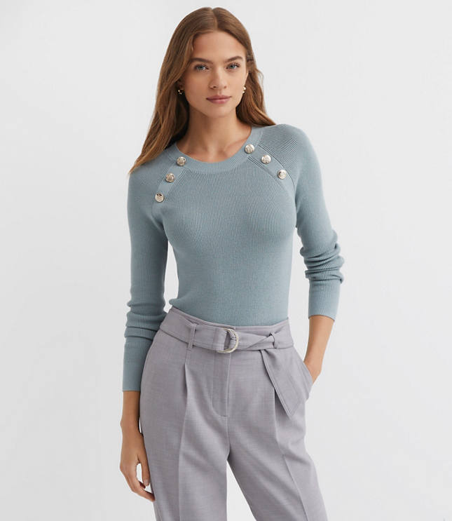 Button Ribbed Raglan Sweater