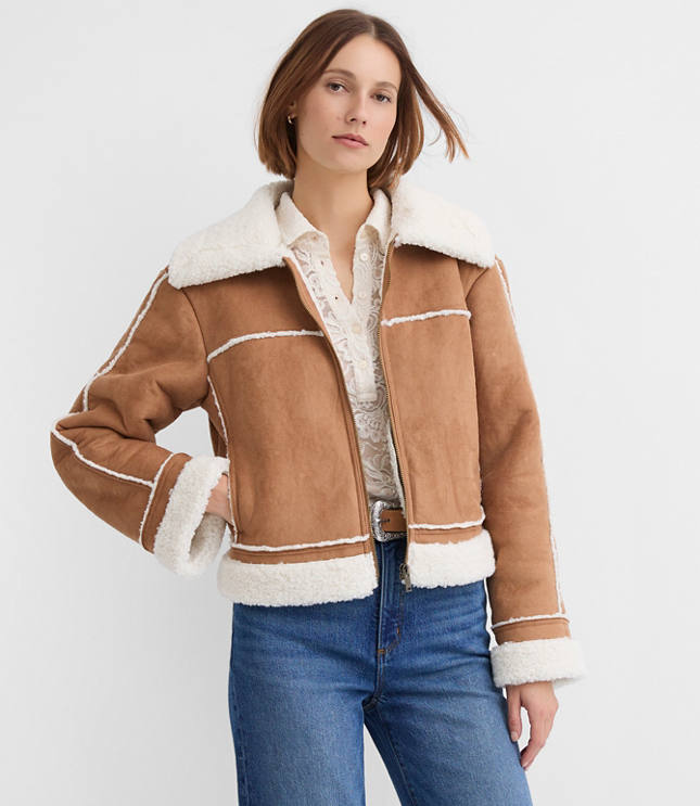 Petite Faux Suede Sherpa Jacket