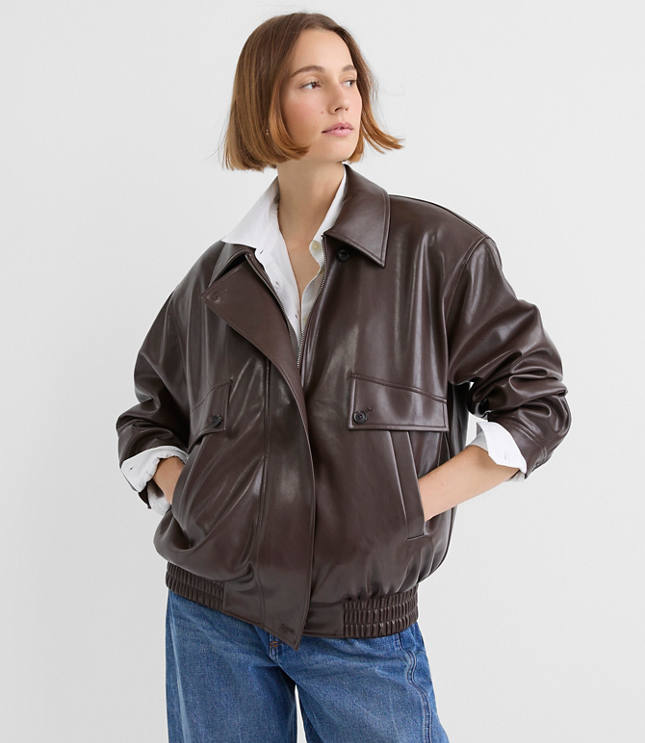 Oversized Faux Leather Bomber Jacket
