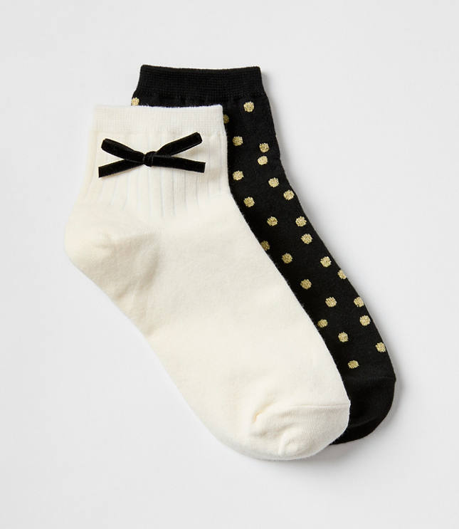 Velvet Bow & Dot Ankle Sock Set