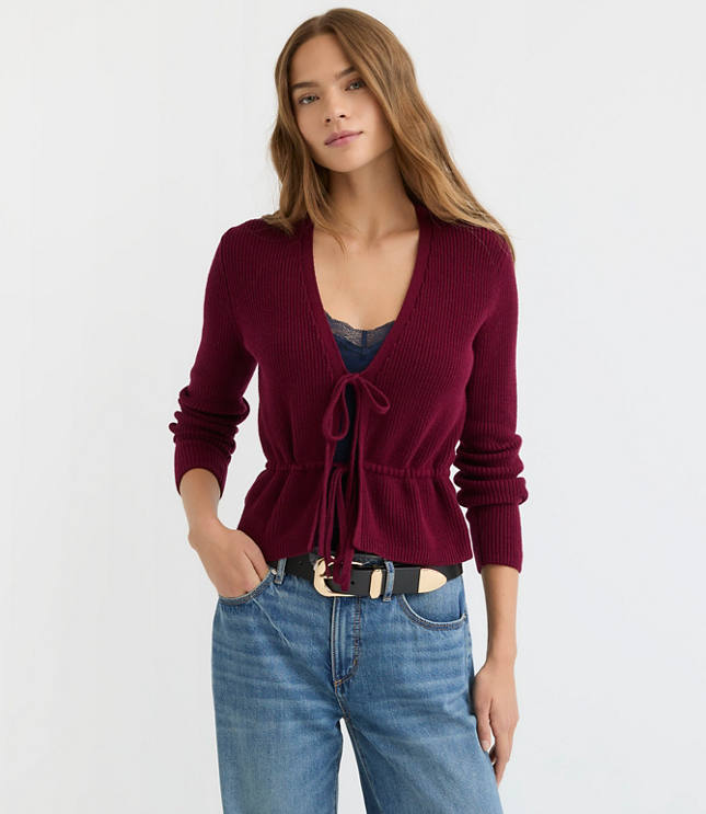 トップス B. CLUB TIE CARDIGAN Ribbed Tie Front Cardigan | Talbots