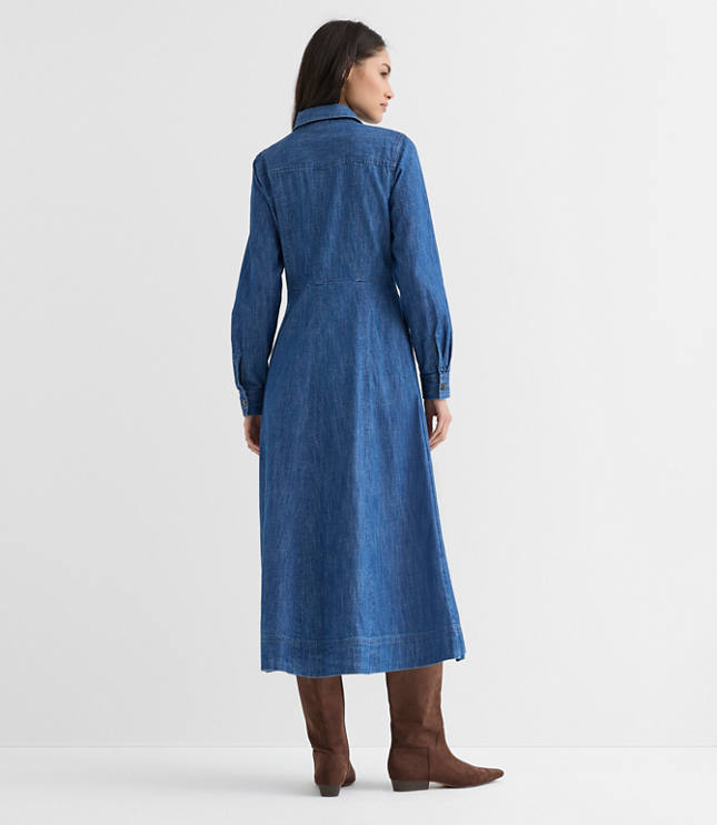 Petite Chambray Seamed Midi Pocket Shirtdress