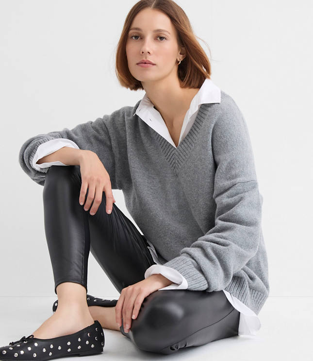Heathered Slouchy V-Neck Sweater