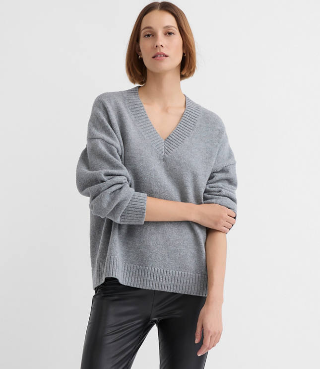 Heathered Slouchy V-Neck Sweater