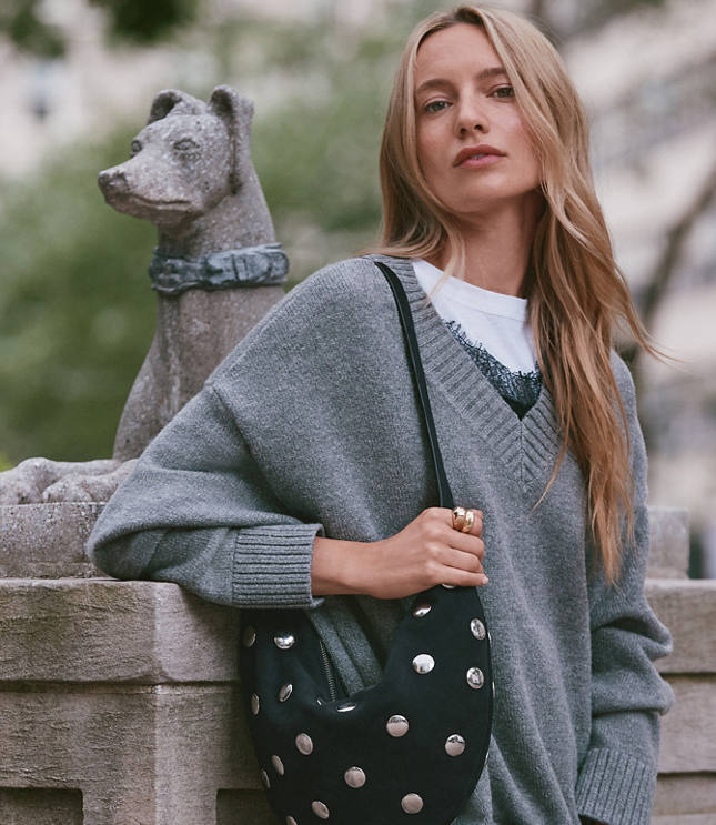 Heathered Slouchy V-Neck Sweater