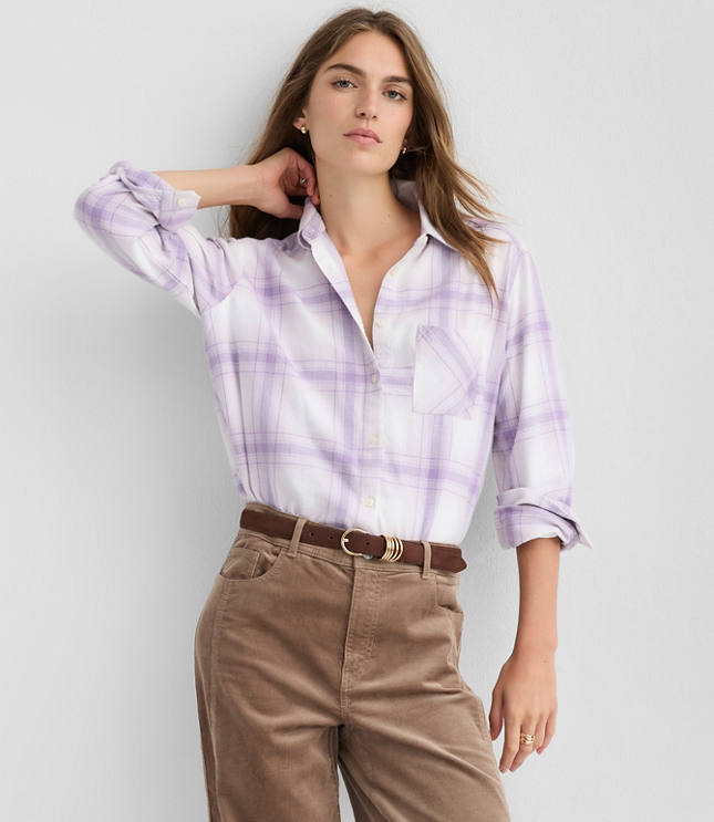 Petite Plaid Flannel Everyday Relaxed Pocket Shirt
