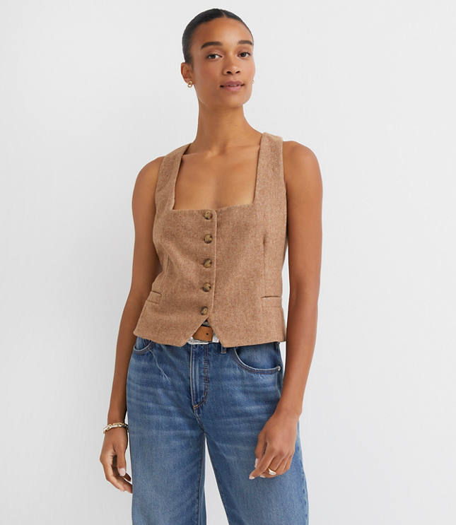 Petite Herringbone Square Neck Vest Top