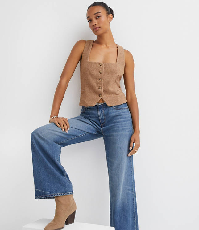 Petite Herringbone Square Neck Vest Top