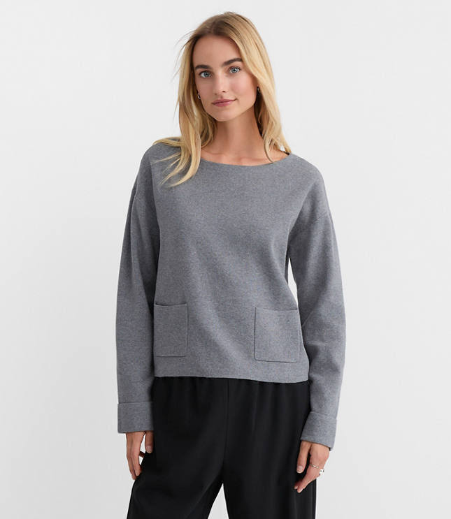 Petite Heathered Boatneck Pocket Sweater