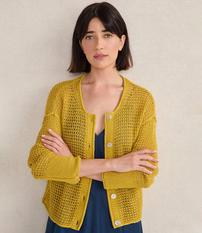 Haven Well Within Organic Cotton Linen Open Stitch Cardigan