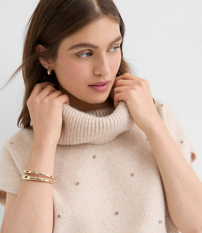 Sparkle Embellished Turtleneck Poncho Sweater