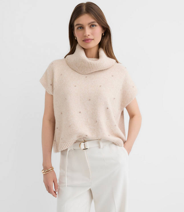 Sparkle Embellished Turtleneck Poncho Sweater