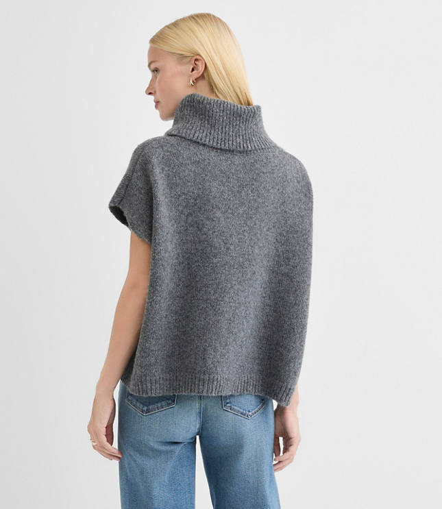 Sparkle Embellished Turtleneck Poncho Sweater