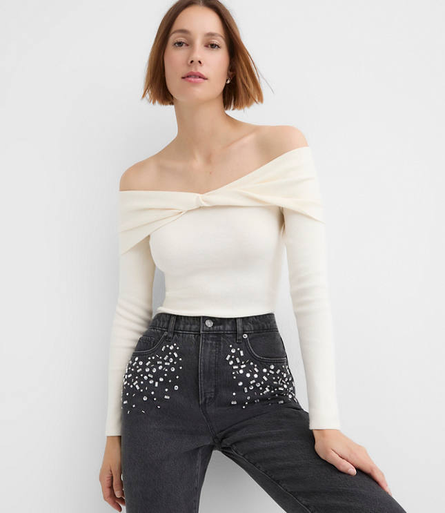 Petite Jeweled Pocket High Rise Straight Jeans in Washed Black