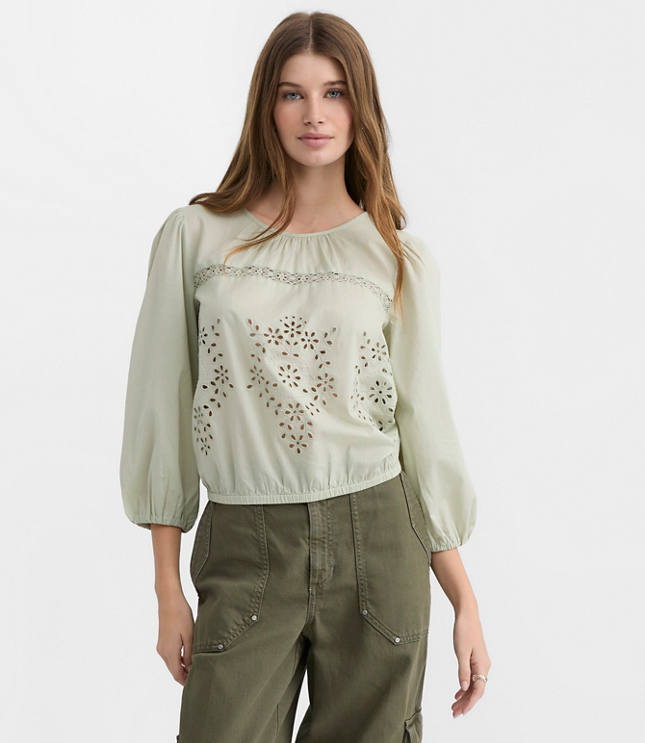 Lace Trim Eyelet Blouse