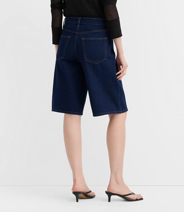Rivete High Rise Denim Bermuda Shorts in Dark Rinse