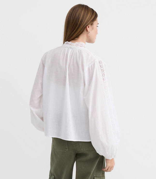 Scalloped Eyelet Bow Blouse
