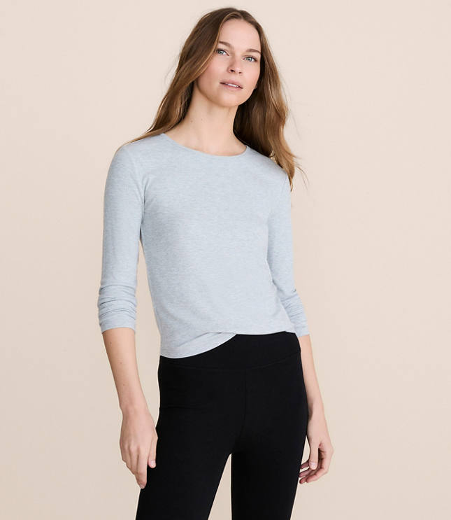 Lou & Grey Heathered Ribbed Shirttail Top