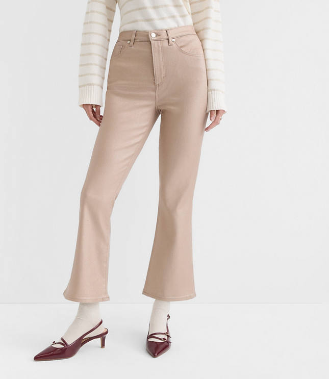 Curvy Coated High Rise Kick Crop Jeans in Gold