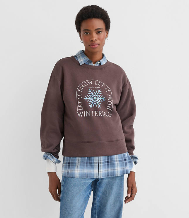Petite Let It Snow Terry Puff Sleeve Sweatshirt
