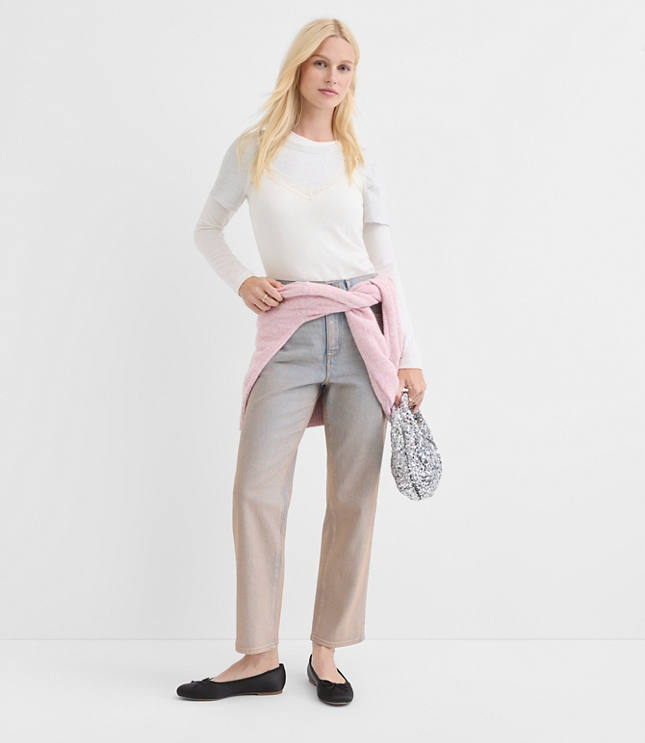 Petite Coated High Rise Straight Jeans in Authentic Vintage Mid Wash