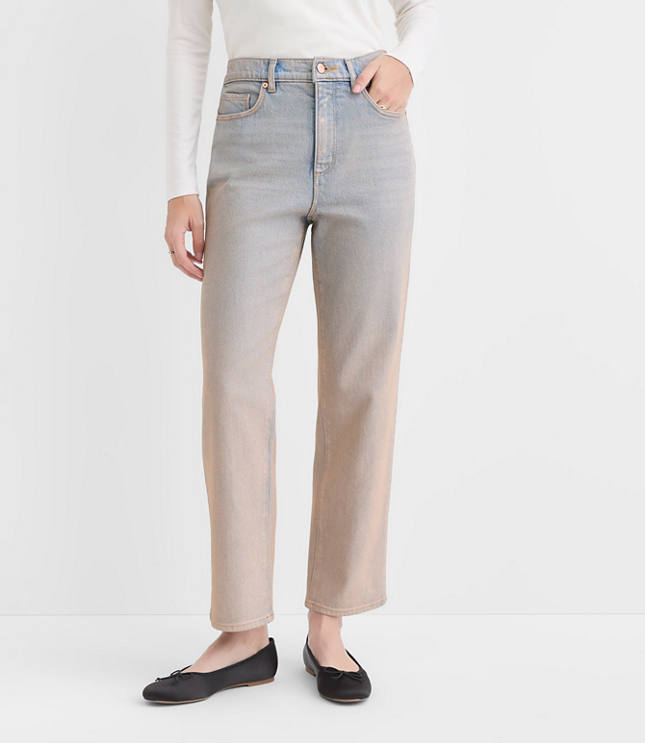 Petite Coated High Rise Straight Jeans in Authentic Vintage Mid Wash