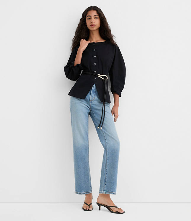 Seamed Barrel Sleeve Button Top