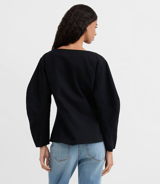 Seamed Barrel Sleeve Button Top