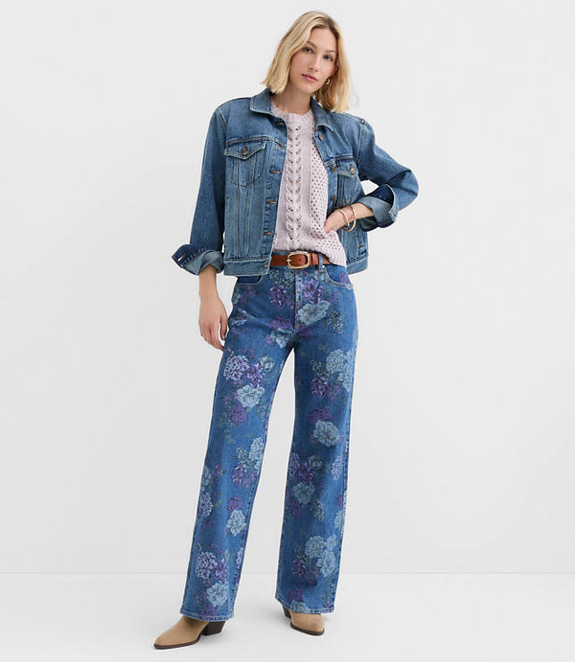 High Rise Wide Leg Jeans in Floral