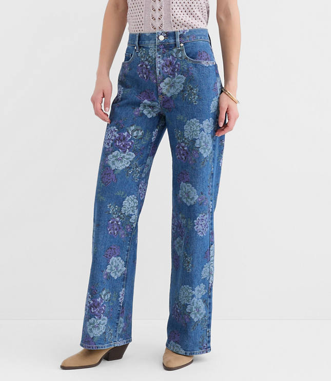 High Rise Wide Leg Jeans in Floral