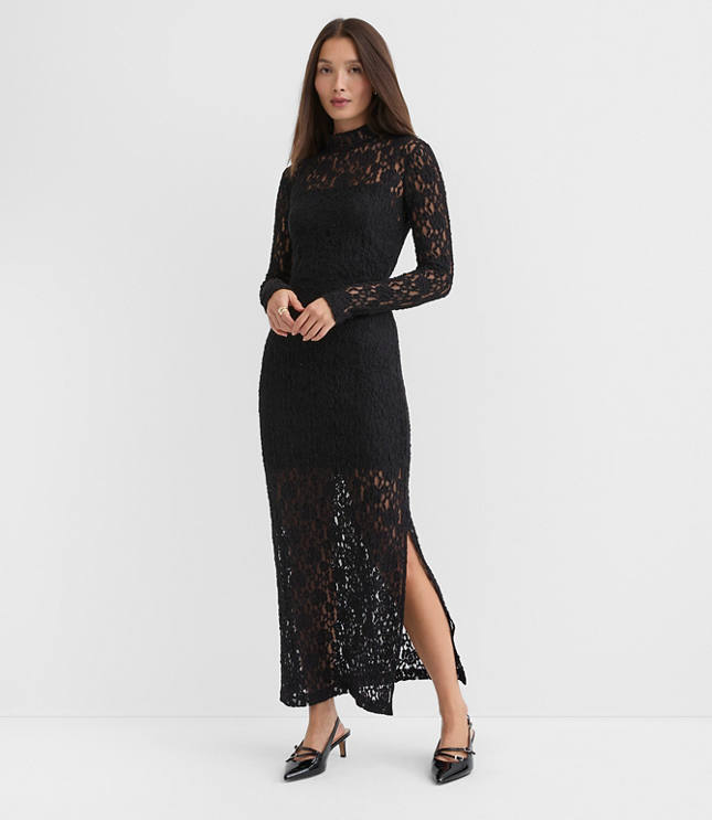 Floral Lace Mock Neck Maxi Dress