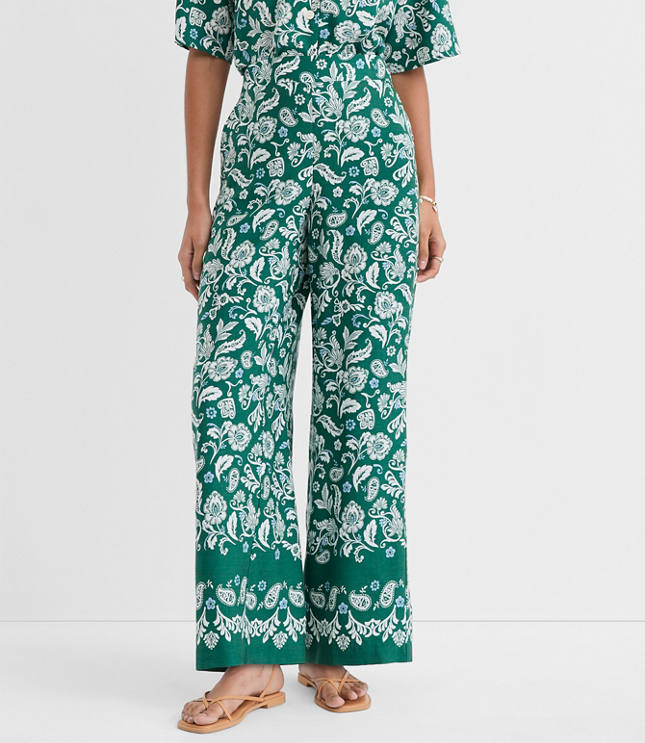 Fluid Pull On Wide Leg Pants in Floral Twill
