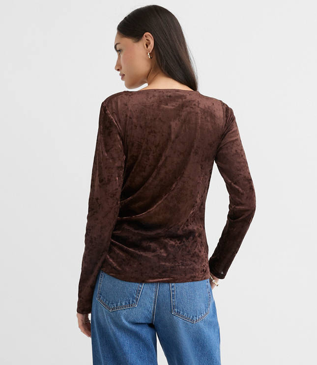 Petite Mesh Velour Side Ruched Top