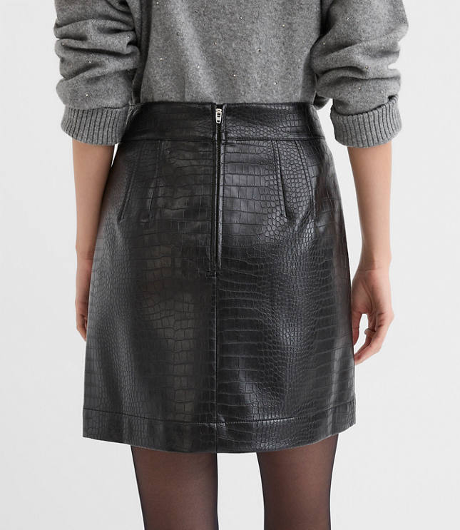 Petite Embossed Faux Leather Mini Skirt