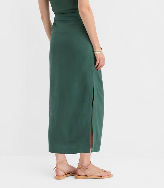 Ruched Linen Blend Midi Skirt